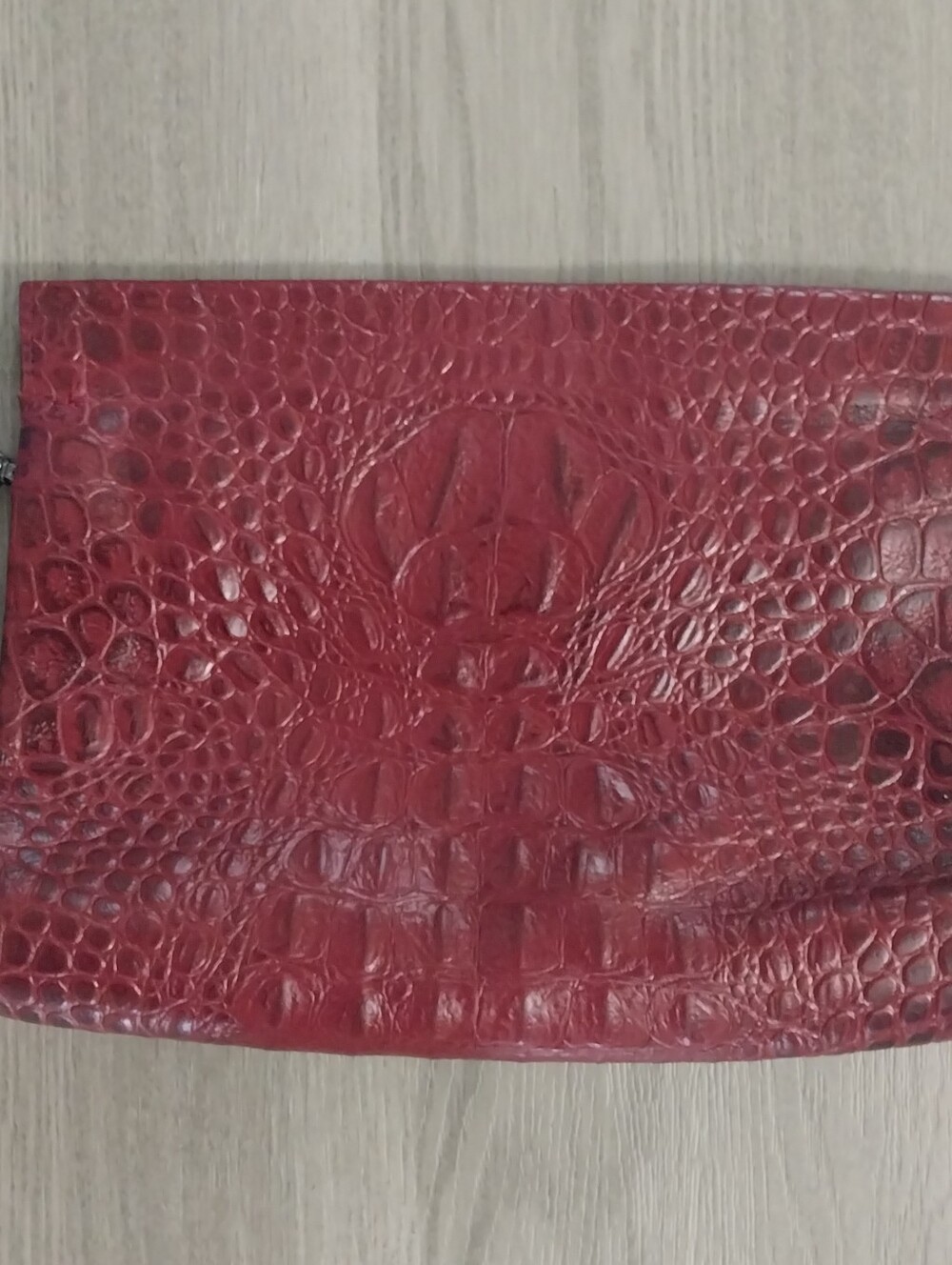 Red Croc Embossed Leather Clutch with Tassel